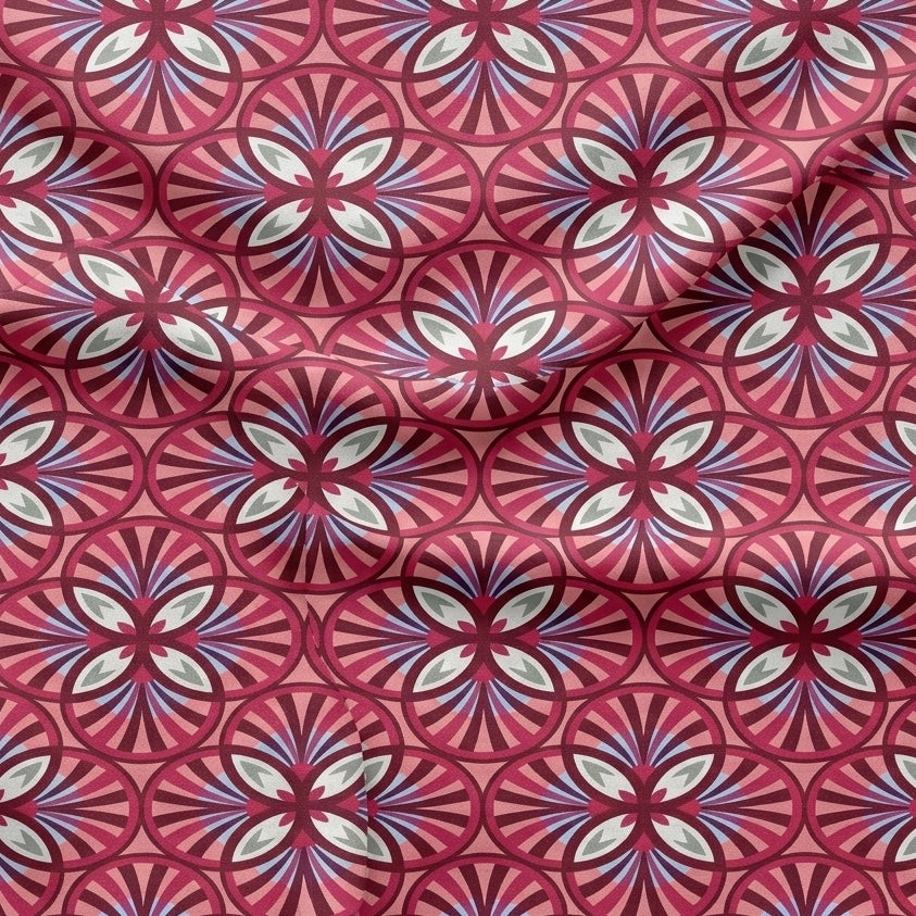 Classic Floral Damask Pink Blue Cotton Fabric
