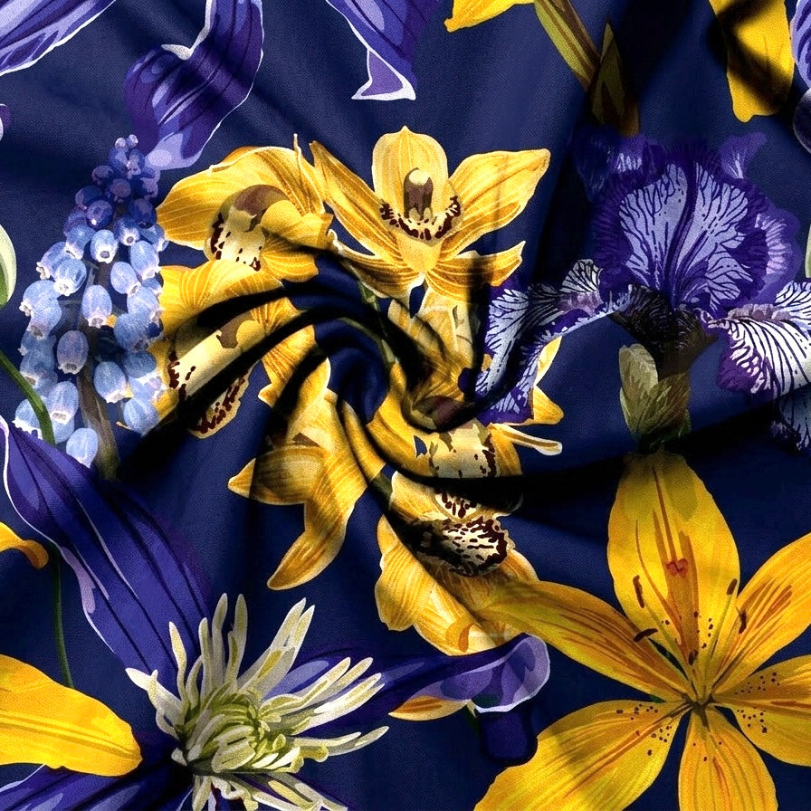 Large Tropical Botanical Flowers Cotton Fabric