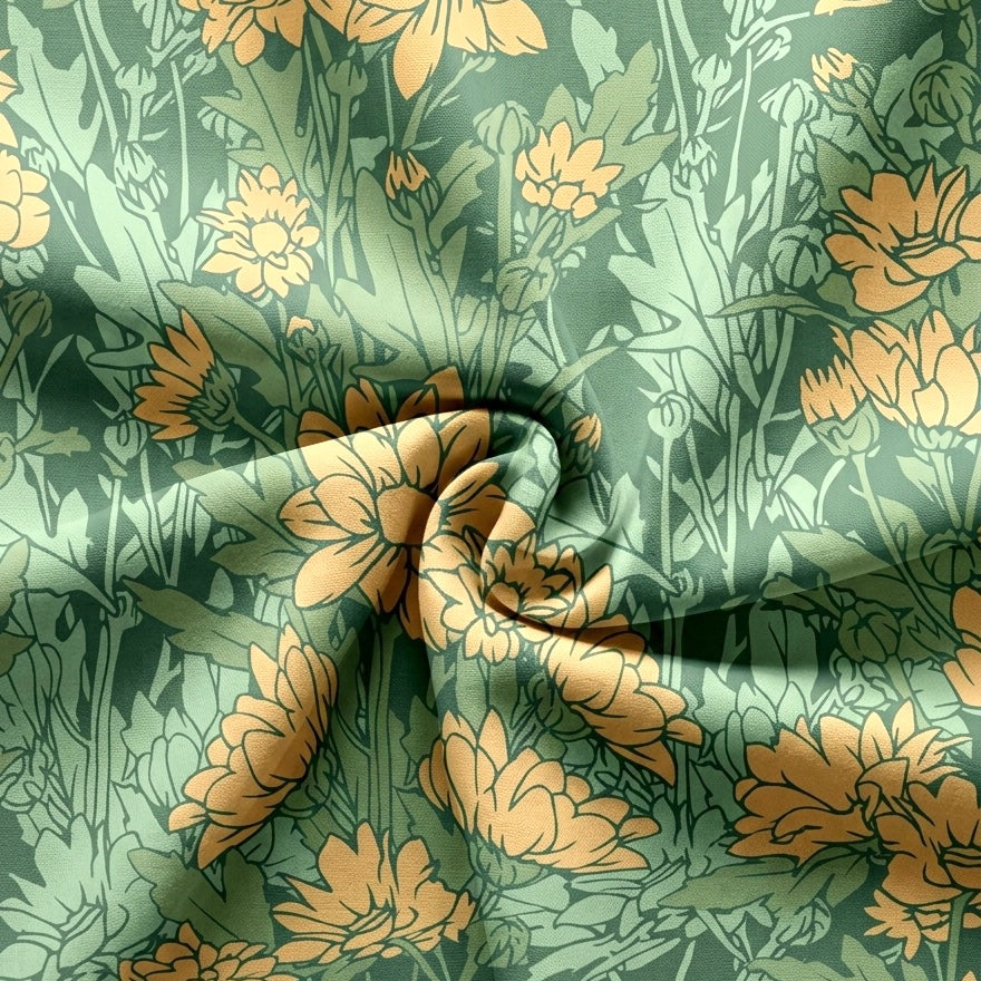 Vintage Damask Teal Cotton Fabric