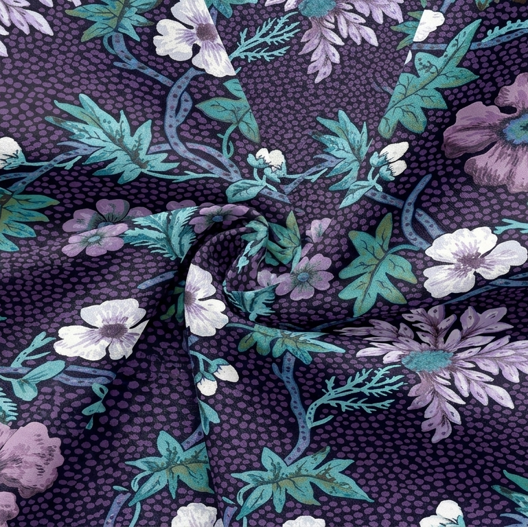 Botanical Vine Mixed Flowers Cotton Fabric