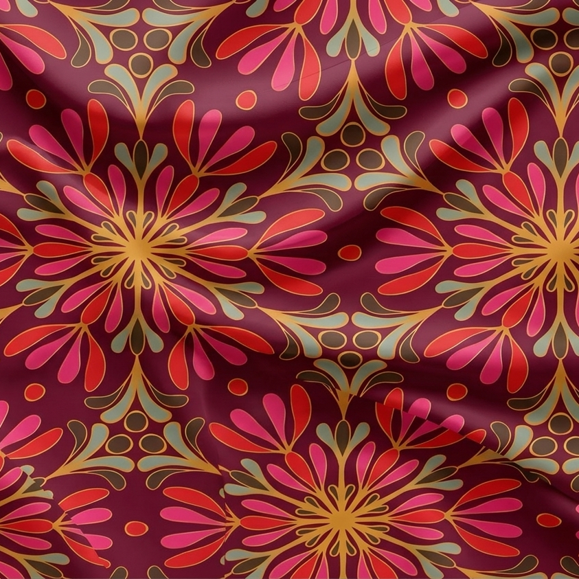 Geometric Medallion Starburst Cotton Fabric