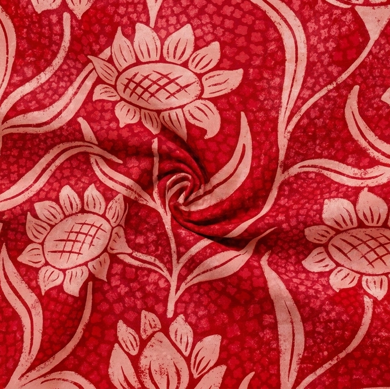 Bold Block-Print Sunflowers Cotton Fabric