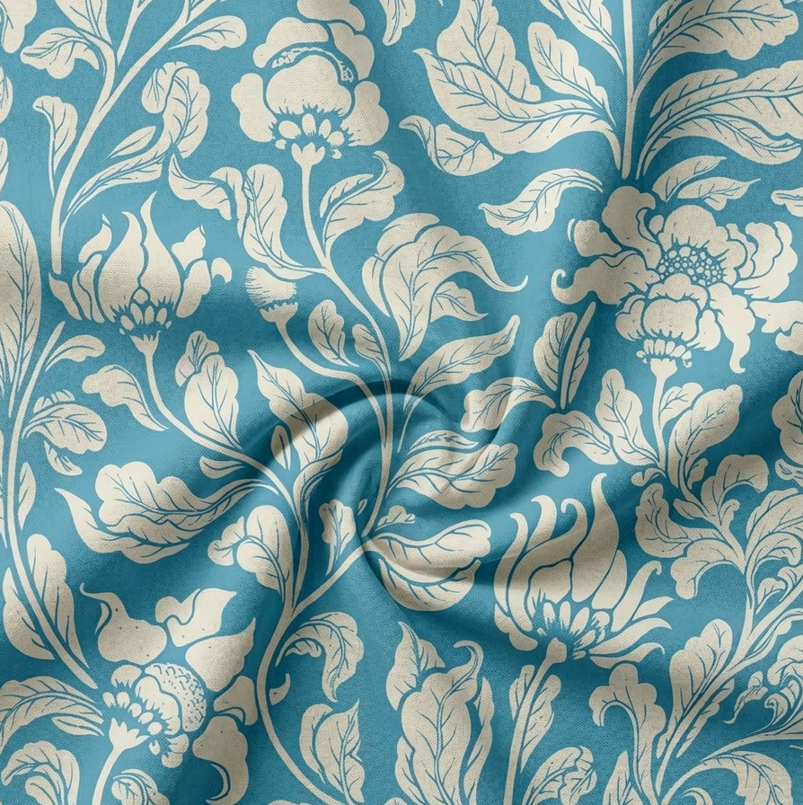 Dense Floral Damask Vines Cotton Fabric