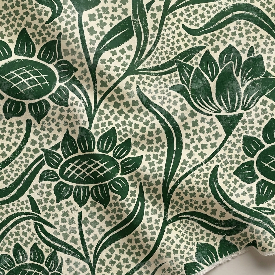 Botanical Vine Leaf Green Cotton Fabric