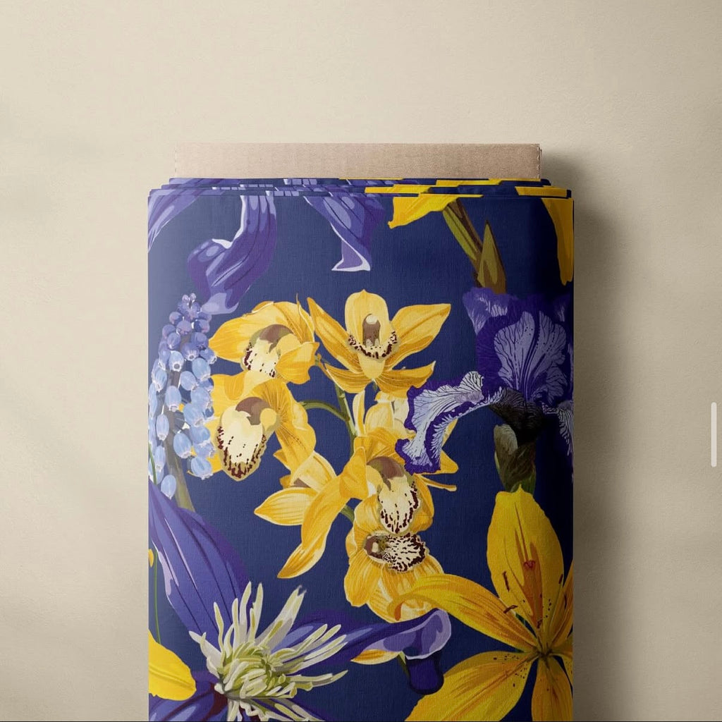 Large Tropical Botanical Flowers Cotton Fabric