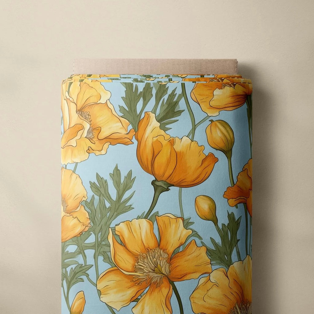 Large Poppy Flowers Cotton Fabric