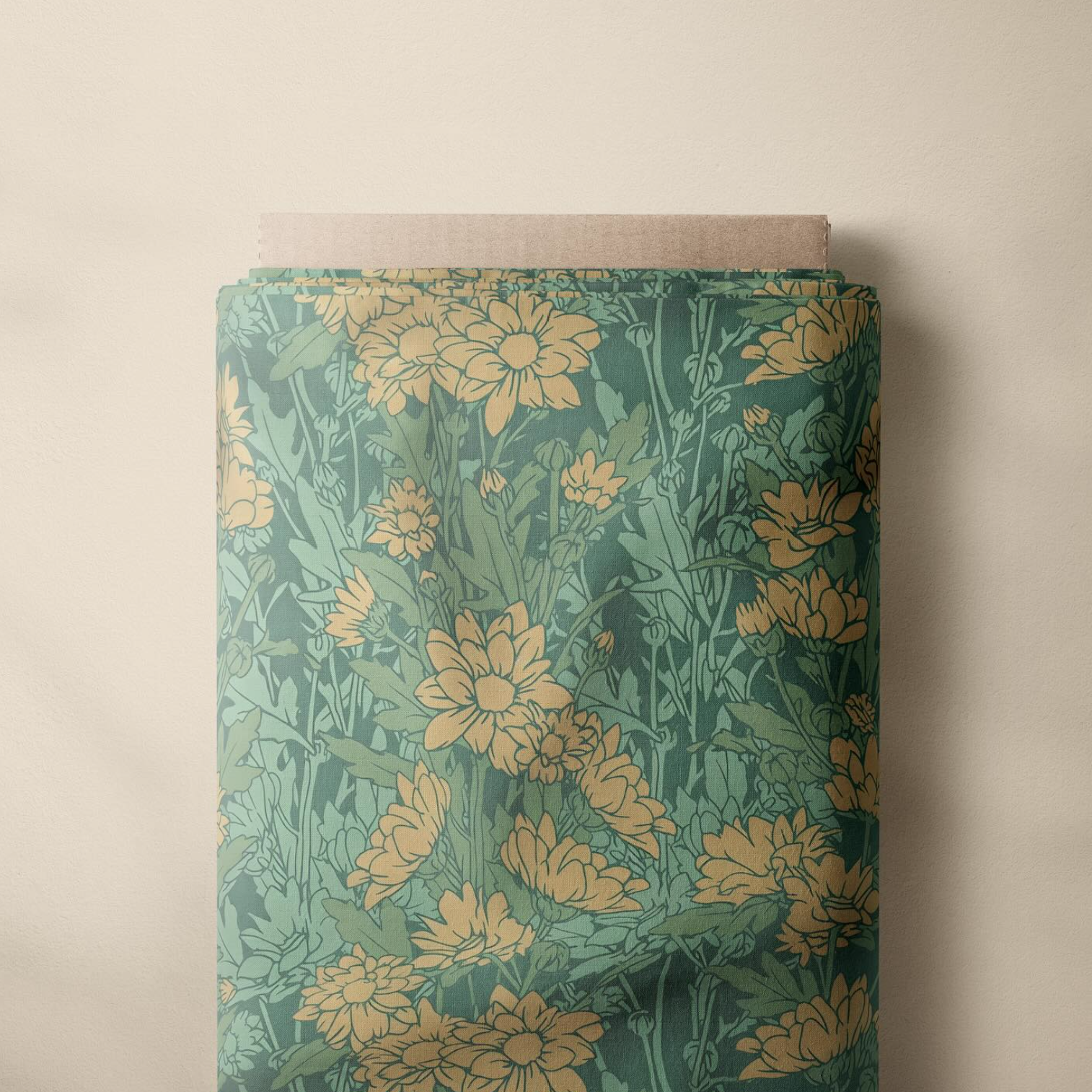 Vintage Damask Teal Cotton Fabric